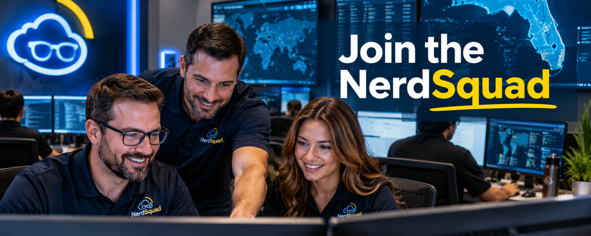 Join the NerdSquad - team working in a technology command center in Naples, Florida